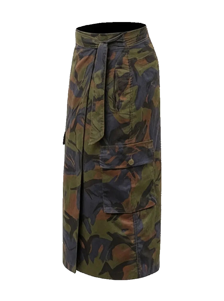 Camouflage skirt with a belt on a white background